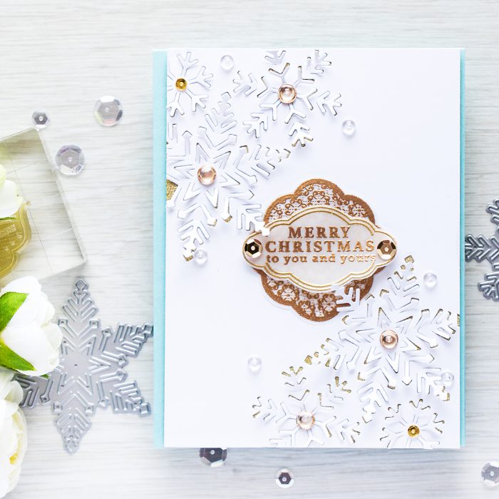 Hero Arts | 3-Dimensional Snowflakes Card with Paper Layering Snowflake dies. Project & Video tutorial by Yana Smakula