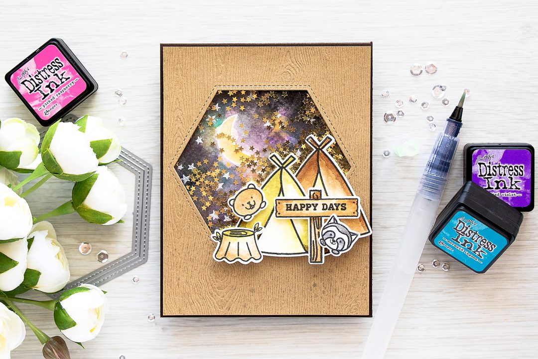 Pretty Pink Posh | Starry Night Camping Friends Shaker Card by Yana Smakula