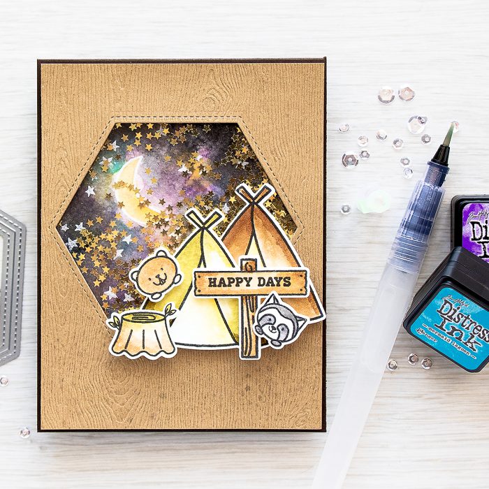 Pretty Pink Posh | Starry Night Camping Friends Shaker Card by Yana Smakula