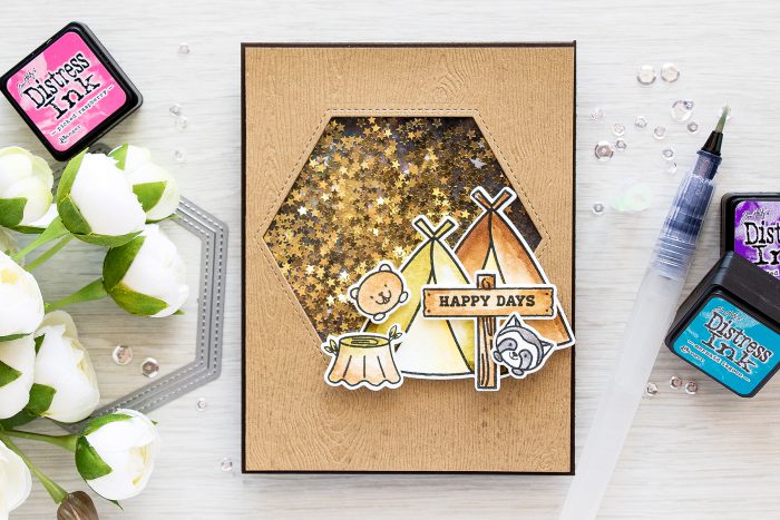 Pretty Pink Posh | Starry Night Camping Friends Shaker Card by Yana Smakula