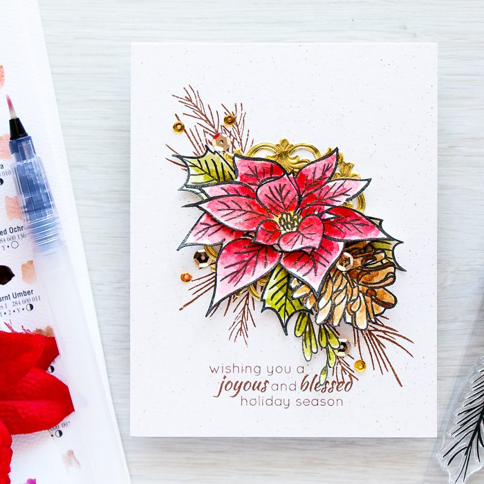 Altenew | Watercolor Poinsettia & Pine Christmas Card