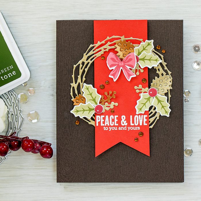 Simple Christmas Wreath Card. Hero Arts September My Monthly Hero Kit - Peace & Love Christmas Card by Yana Smakula