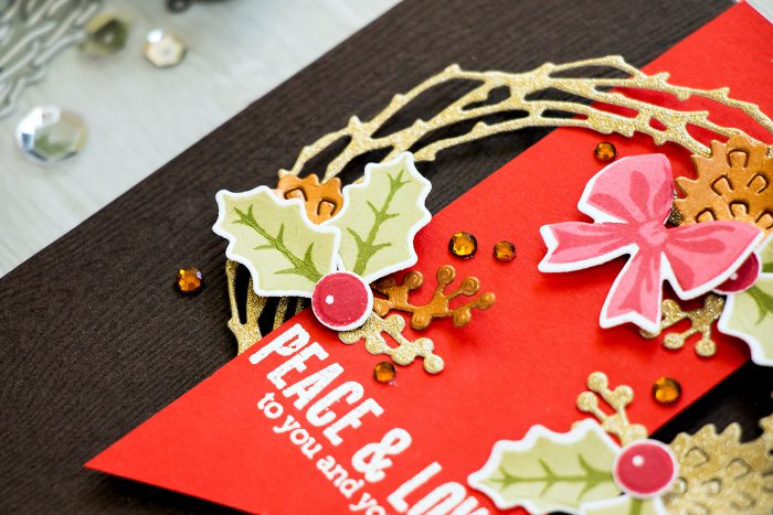 Simple Christmas Wreath Card. Hero Arts September My Monthly Hero Kit - Peace & Love Christmas Card by Yana Smakula