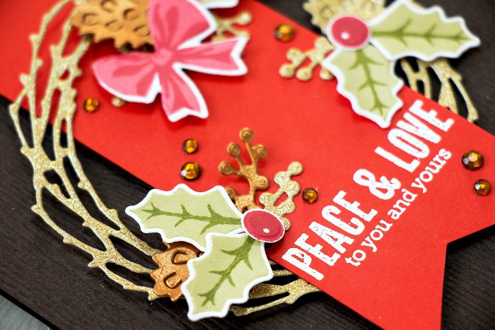 Simple Christmas Wreath Card. Hero Arts September My Monthly Hero Kit - Peace & Love Christmas Card by Yana Smakula