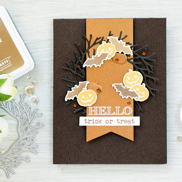 Simple Halloween Wreath Card. Hero Arts September My Monthly Hero Kit - Trick or Treat Card by Yana Smakula