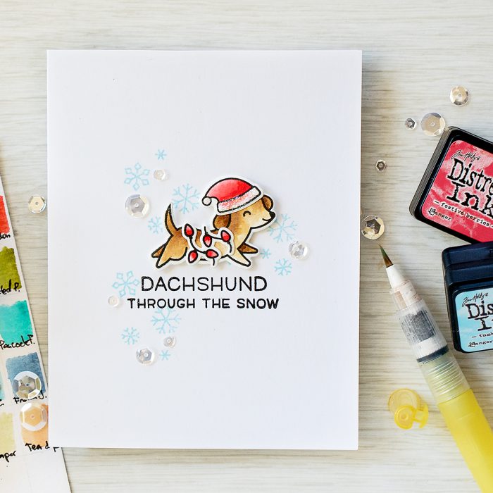 Simon Says Stamp - Its Stamptember! Lawn Fawn Collaboration - Dachshund Through The Snow Card by Yana Smakula