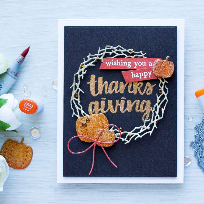 Its STAMPtember! Hero Arts Collaboration – Happy Thanksgiving Wreath Card by Yana Smakula