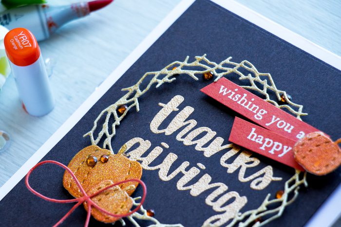 Its STAMPtember! Hero Arts Collaboration – Happy Thanksgiving Wreath Card by Yana Smakula