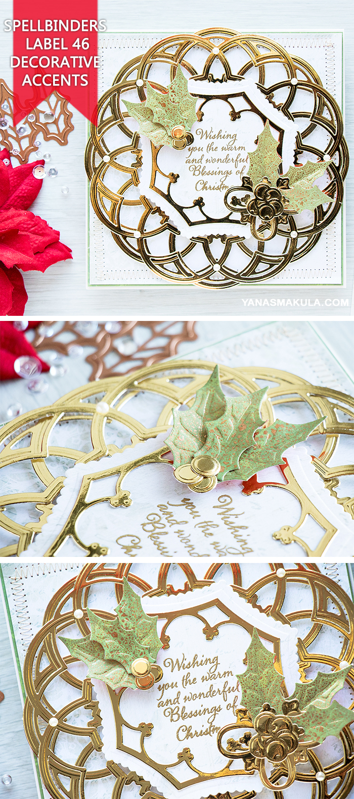 Spellbinders | Layered Holiday Card with Label 46 Decorative Accents Dies. Video tutorial by Yana Smaklua