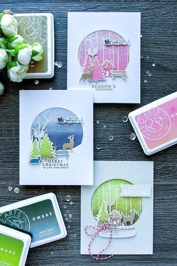 Hero Arts | October My Monthly Hero Blog Hop - Snow Globe Ombre Cards