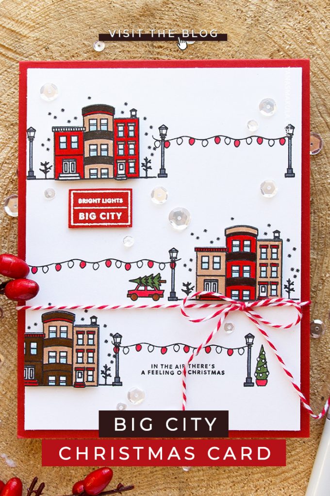 Hero Arts | Bright Lights - Big City Christmas Card by Yana Smakula featuring Hero Arts Mini Christmas Stamp Set and Hero Arts Kelly’s It’s Christmas Time #cardmaking #stamping #christmascard