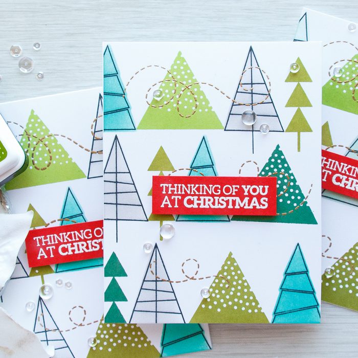 Simon Says Stamp | Caring Hearts Drive - Stamped Christmas Tree Patterns. Card & Video Tutorial by Yana Smakula