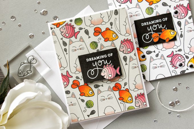 Cat & Fish Stamped Pattern Cards Using Simon Says Stamp Christmas Cats and Best Fishes Stamps