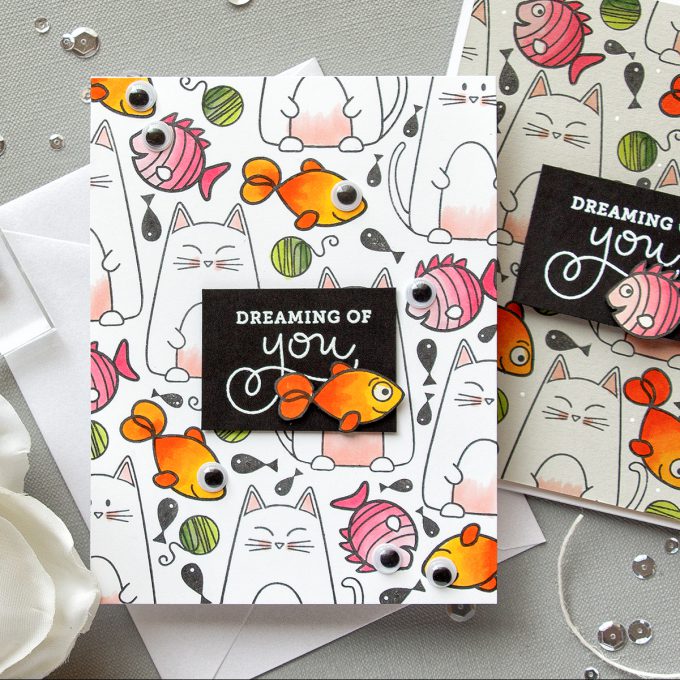 Cat & Fish Stamped Pattern Cards Using Simon Says Stamp Christmas Cats and Best Fishes Stamps