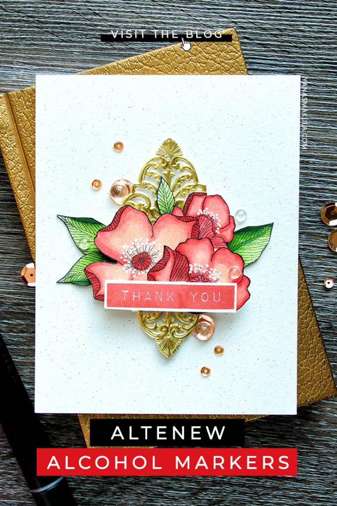 Altenew | Alcohol Markers Release - Royal Flowers Thank You Card by Yana Smakula featuring Altenew Adore You Stamp Set and Altenew Artist Marker Set A #cardmaking #coloring #greetingcard