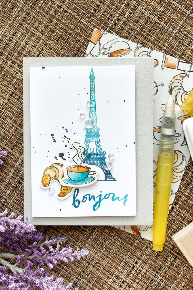 Hero Arts | Coffee & Croissant for Breakfast card. Parisian Style. Watercolor croissant & coffee.