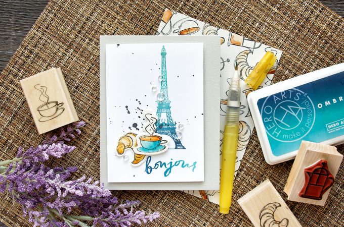 Hero Arts | Coffee & Croissant for Breakfast card. Parisian Style. Watercolor croissant & coffee.