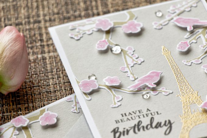 Hero Arts | Spring in Paris Birthday Card using Birds & Blossoms & Eiffel Tower Stamps