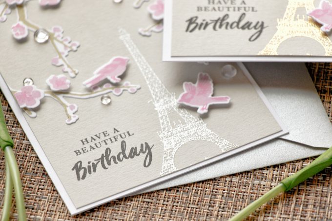 Hero Arts | Spring in Paris Birthday Card using Birds & Blossoms & Eiffel Tower Stamps