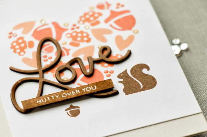 Simon Says Stamp | Nutty Over You - Acorn Valentine's Day Card by Yana Smakula. Love Card. Handmade Card. Stamped Squirrel & Acorn. Acorn Heart. Mushroom Heart