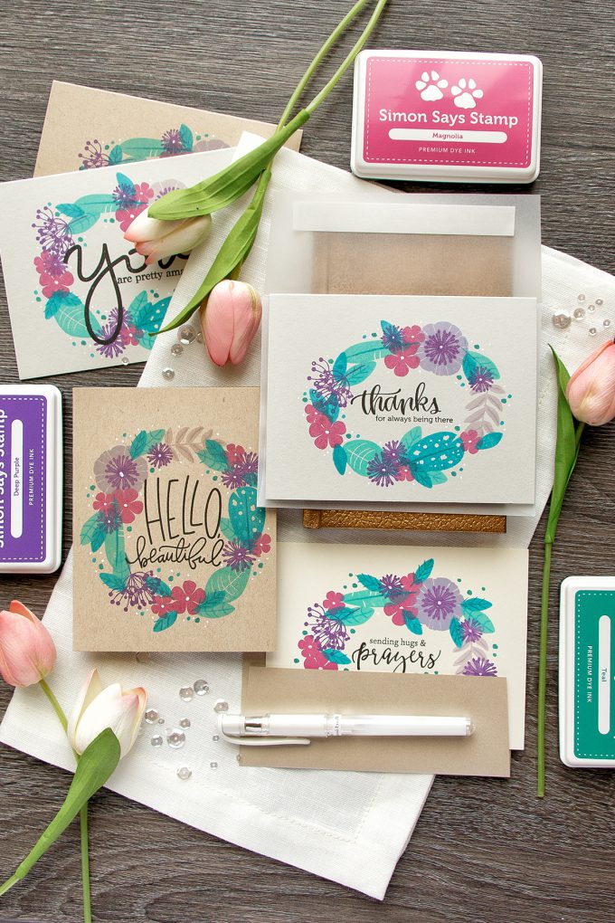 Simon Says Stamp | Quick Stamp Floral Wreath Cards with WPlus9 Feathers & Florals Stamp Set. Video