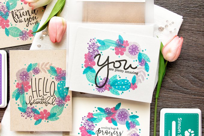 Simon Says Stamp | Quick Stamp Floral Wreath Cards with WPlus9 Feathers & Florals Stamp Set. Video