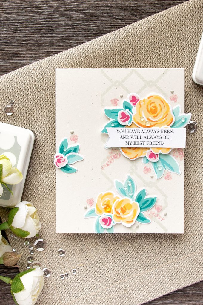 WPlus9 | Friendship Floral Card using Freehand Florals and Strictly Sentiments 4. Handmade card by Yana Smakula