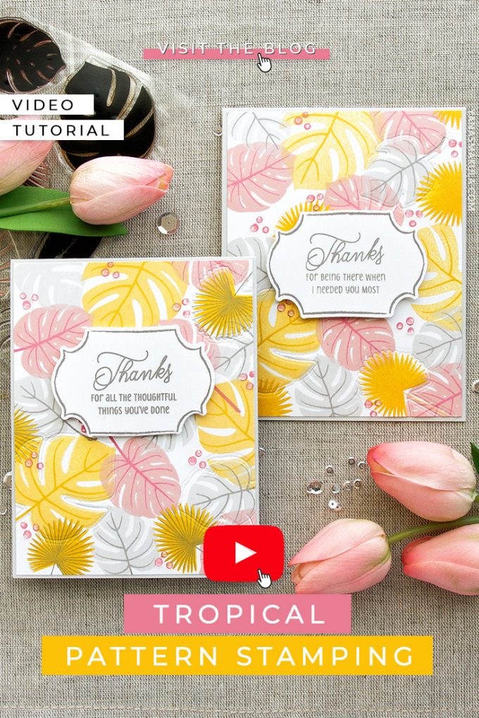 Stamped Patterns With the Help of Stamps and Dies. Video tutorial by Yana Smakula. Thank You Cards featuring Papertrey Ink Palm Prints and Gathered Garden stamps and coordinating dies #patternstamping #cardmaking #stamping