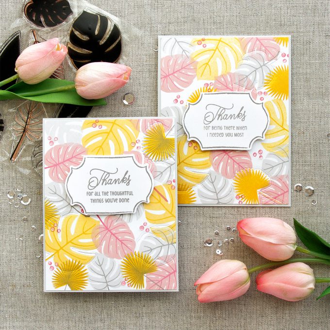 Papertrey Ink | Creating Stamped Patterns With the Help of Stamps and Dies. Video tutorial by Yana Smakula. Thank You Cards created using alm Prints and Gathered Garden stamps and coordinating dies