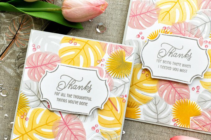 Papertrey Ink | Creating Stamped Patterns With the Help of Stamps and Dies. Video tutorial by Yana Smakula. Thank You Cards created using alm Prints and Gathered Garden stamps and coordinating dies