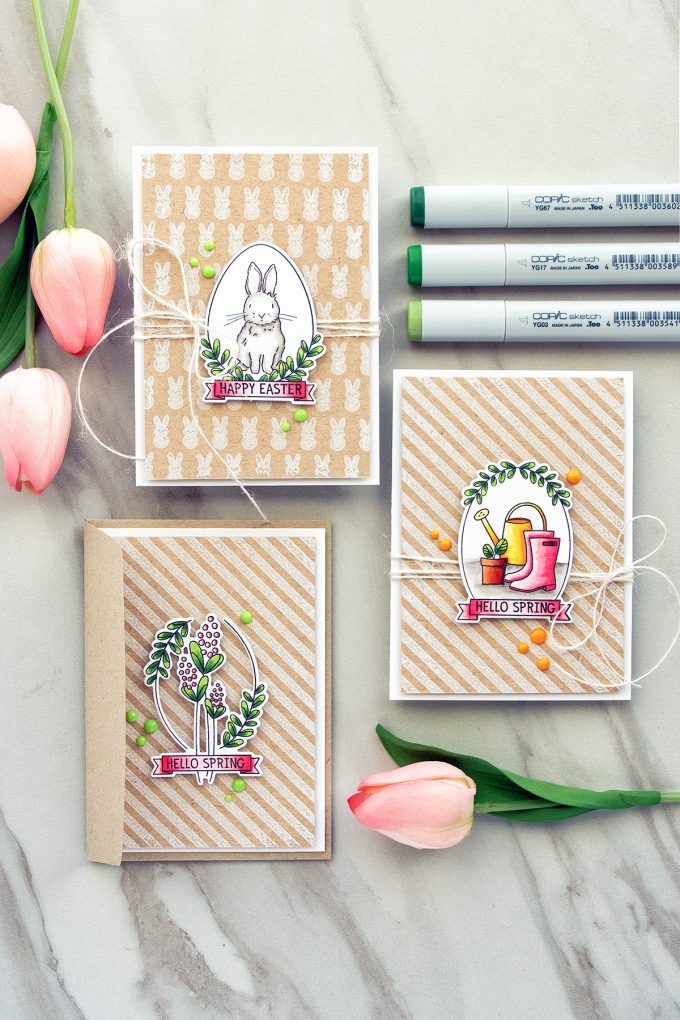 Simon Says Stamp | Quick Copic Colored Easter & Spring Cards using Spring Seeds stamp set. Cards by Yana Smakula