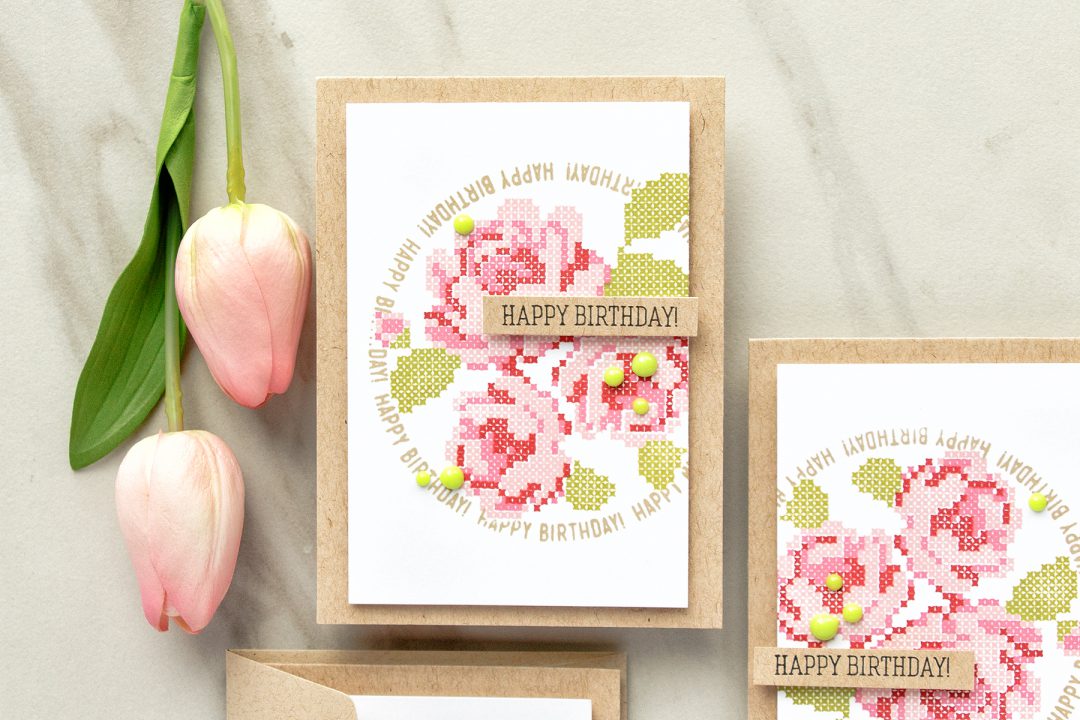 Simon Says Stamp | Stamped Cross Stitched Roses with Waffle Flower stamps