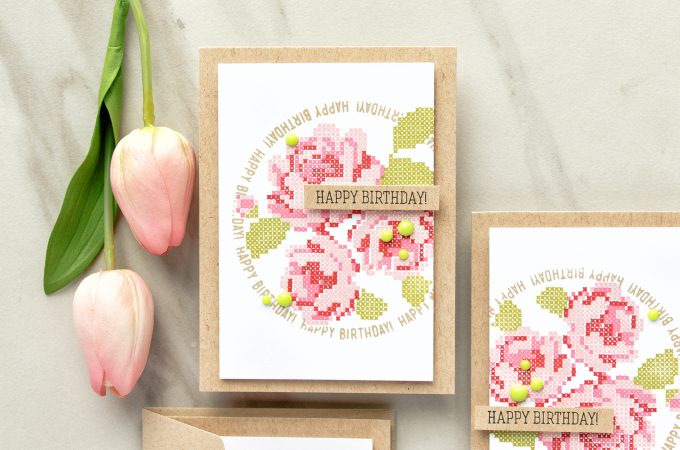 Simon Says Stamp | Stamped Cross Stitched Roses with Waffle Flower stamps