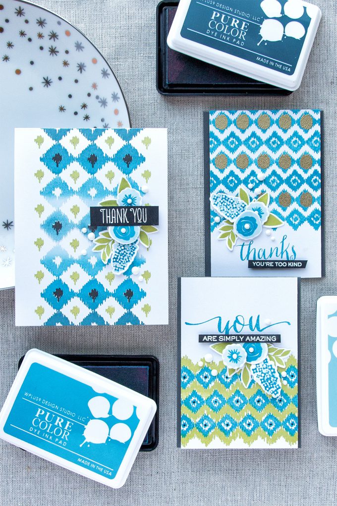 WPlus9 | A Background Study: Ikat. Floral Thank You cards by Yana Smakula using WPlus9 Borders & Backgrounds 1 Stamps, Fresh Cut Flowers Stamps and Hand Lettered Thanks Stamps 