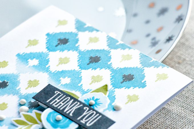 WPlus9 | A Background Study: Ikat. Floral Thank You cards by Yana Smakula using WPlus9 Borders & Backgrounds 1 Stamps, Fresh Cut Flowers Stamps and Hand Lettered Thanks Stamps 