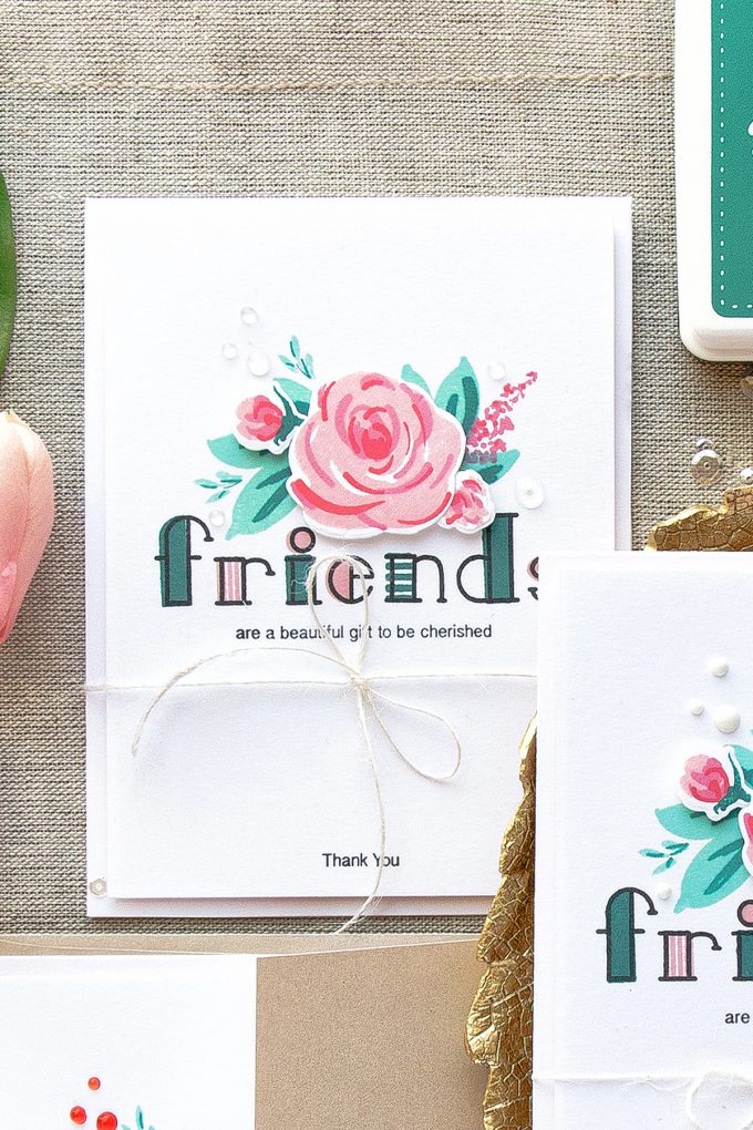 Simon Says Stamp | Floral Thank You Cards for Friends. Video tutorial. Cards created using Simon Says Stamp Friends of Life, Altenew Filled Alpha, Wplus9 Freehand Florals 