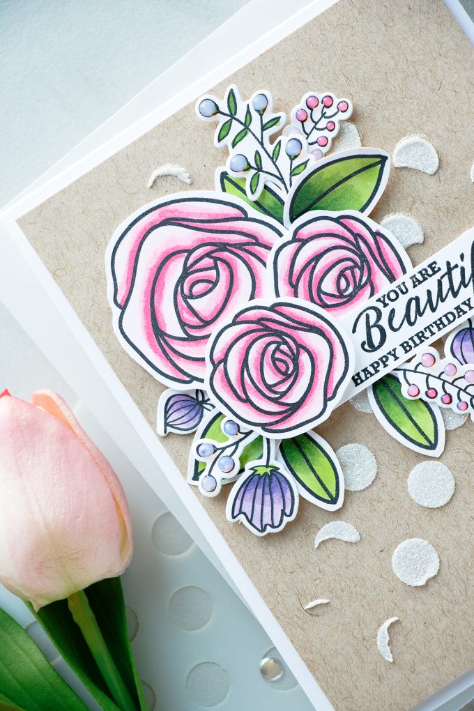 Simon Says Stamp | Floral Birthday Card with Sketch Ranunculus. Project by Yana Smakula