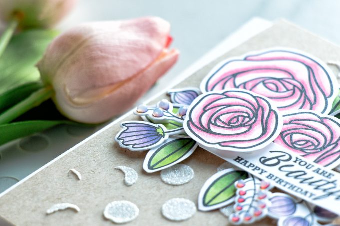 Simon Says Stamp | Floral Birthday Card with Sketch Ranunculus. Project by Yana Smakula