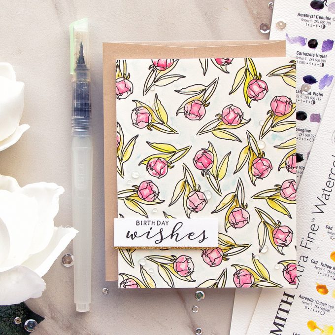 WPlus9 | Birthday Wishes Card by Yana Smakula with Modern Peonies Stamp Set