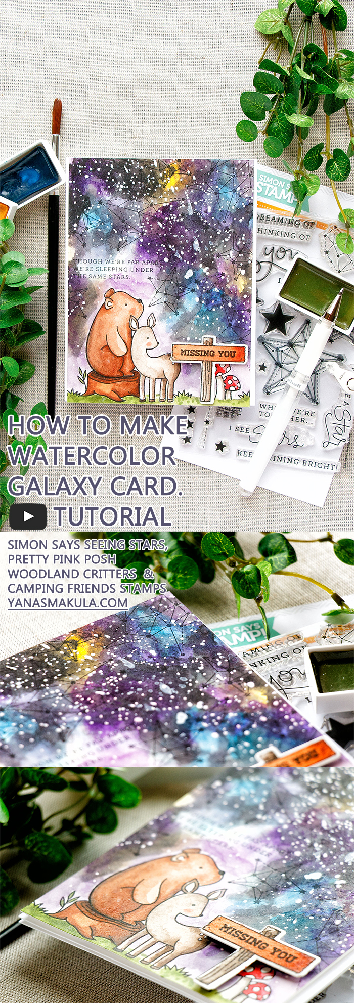 Simon Says Stamp | How To Make Watercolor Galaxy Missing You Card. Video