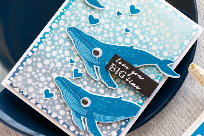 Hero Arts | Love You Big Time Card by Yana Smakula using Color Layering Blue Whale stamp set.