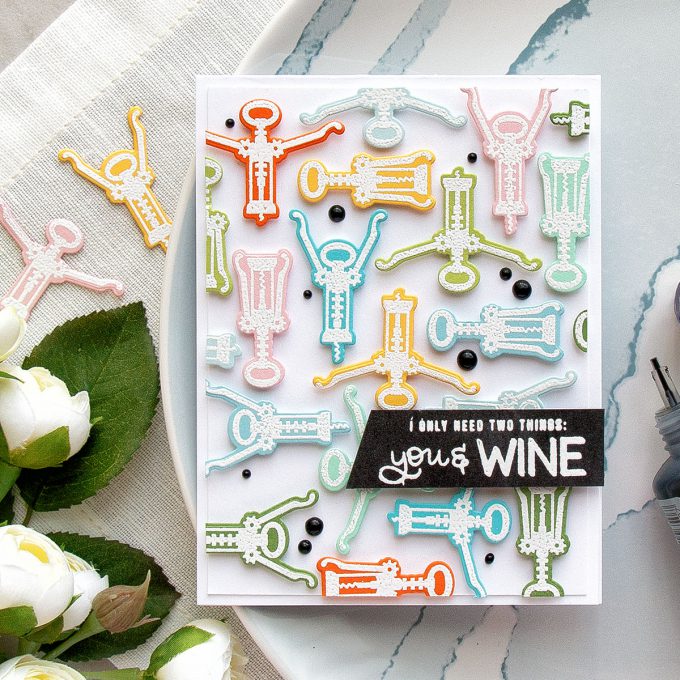 Simon Says Stamp | I Only Need Two Things: You & Wine Card by Yana Smakula. Using Simon Says stamp Wine Aerobics, Time for Wine & Coffee and Tea Stamps