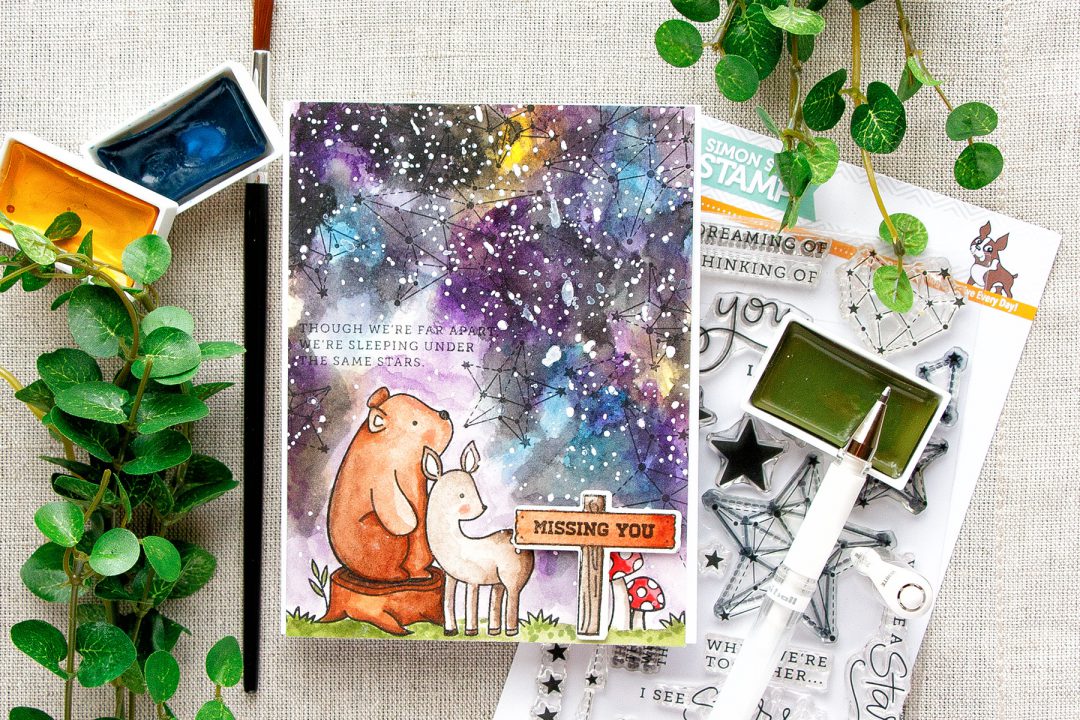 Simon Says Stamp | How To Make Watercolor Galaxy Missing You Card. Video