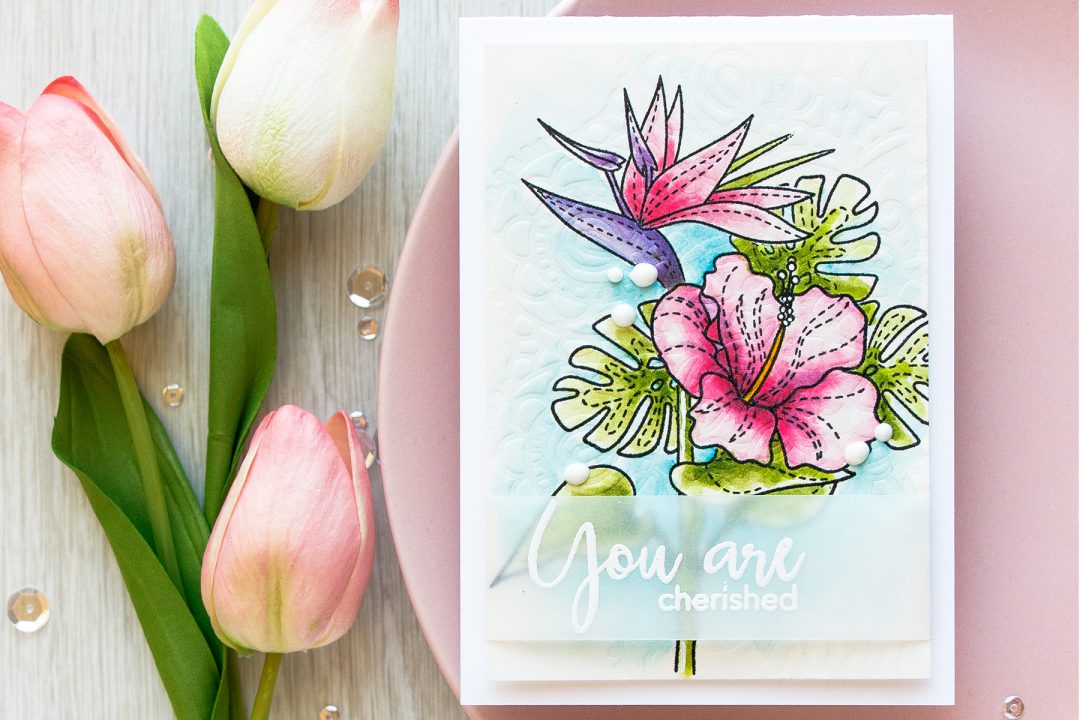 Simon Says Stamp | You Are Cherished Tropical Watercolor Card using Summer Flowers and Thoughtful Messages stamps