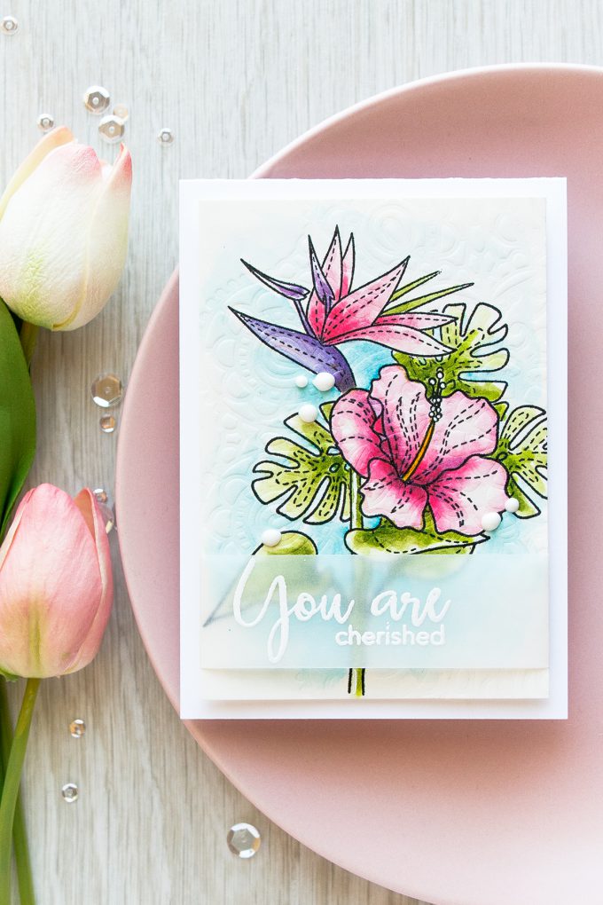 Simon Says Stamp | You Are Cherished Tropical Watercolor Card using Summer Flowers and Thoughtful Messages stamps