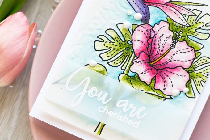Simon Says Stamp | You Are Cherished Tropical Watercolor Card using Summer Flowers and Thoughtful Messages stamps