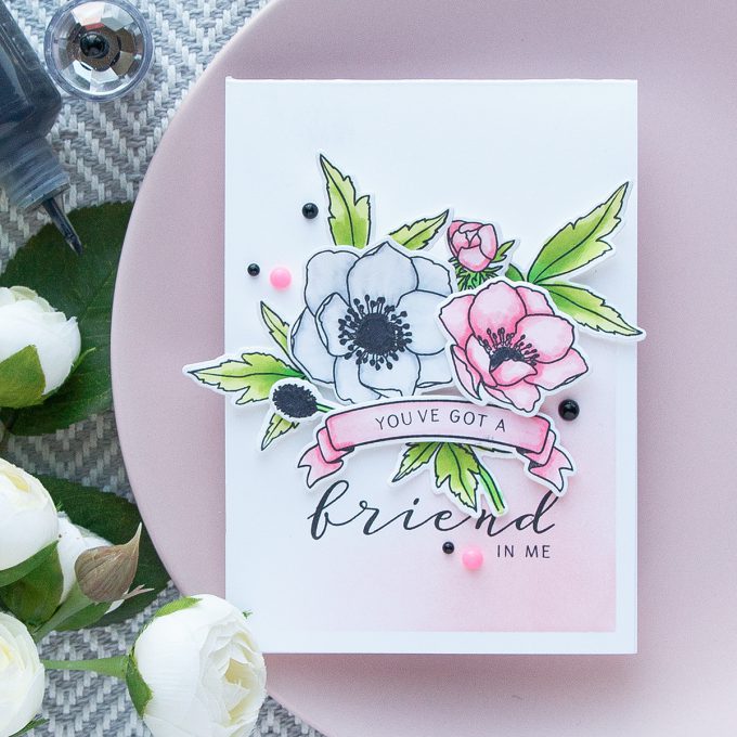 WPlus9 | Modern Anemones in Pink and White. You've got a friend in me card by Yana Smakula