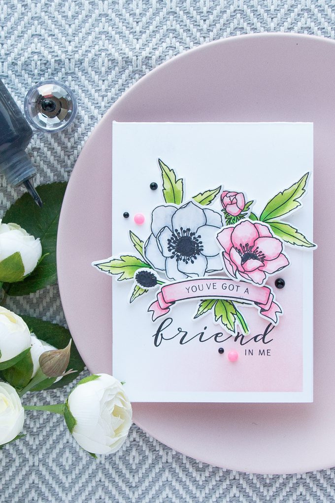 WPlus9 | Modern Anemones in Pink and White. You've got a friend in me card by Yana Smakula