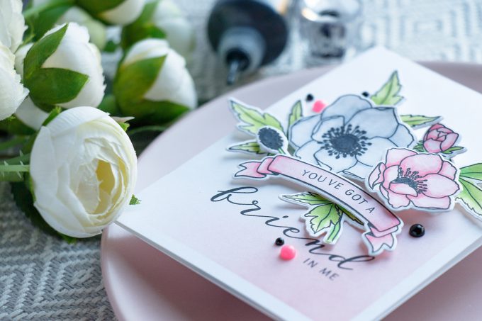 WPlus9 | Modern Anemones in Pink and White. You've got a friend in me card by Yana Smakula