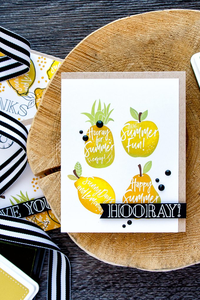 Simon Says Stamp | Multicolor Stamping using Solid Images. Video Tutorial - Dancing Fruit cards by Yana Smakula